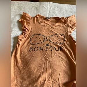 ‘Bonjour’ French ruffled sleeve tee, size 4